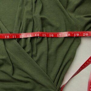 V Neck Long Sleeve Faux Wrap Stretch Knit Khaki Ruchin Dress